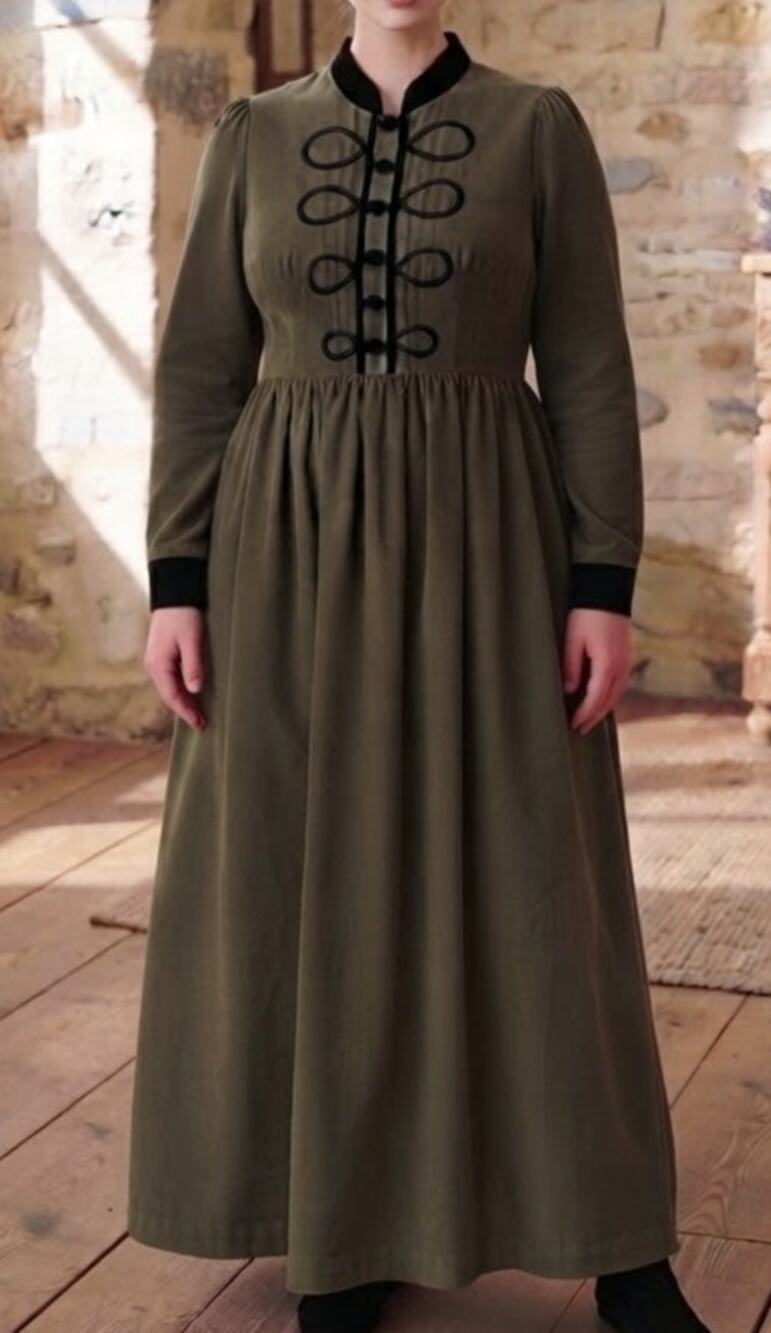 Vintage Green Pinwale Corduroy Cottage/Prairie/Ranch Midi Dress